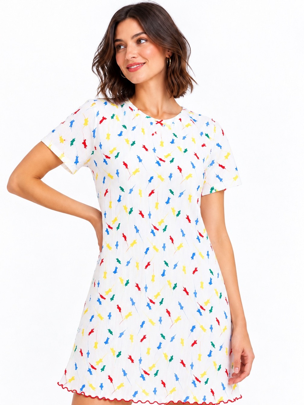 Rachel Antonoff Fitz Tee Dress Multicolor Print 100% Cotton Size M